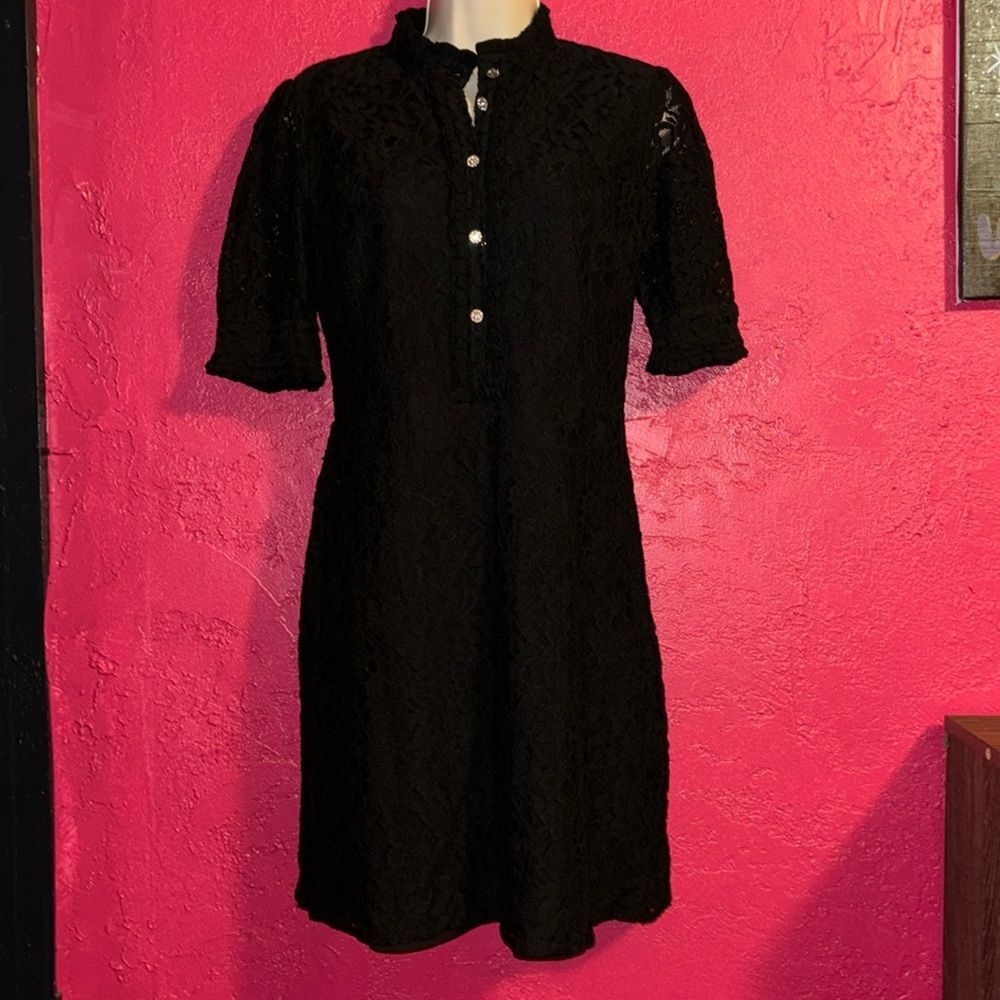 CeCe feminine black lace dress with rhinestone buttons. Sz 4.